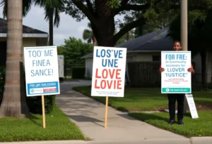 Community members putting up flyers in Orlando neighborhood