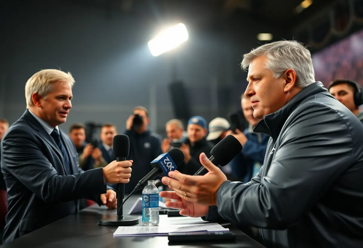 Journalist offering encouragement during a sports press conference