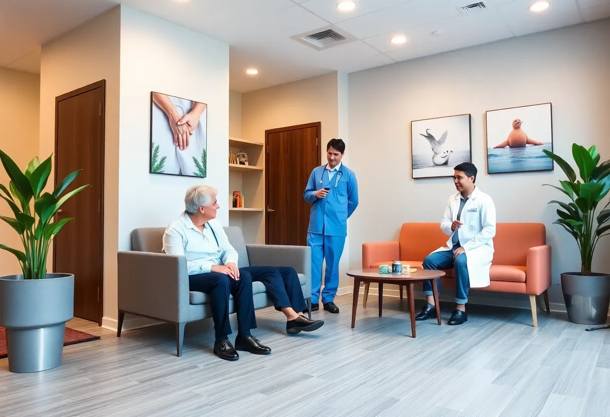Interior of a concierge medicine practice with healthcare professionals and patients