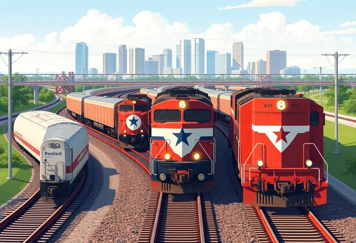 Trains operating on CSX railroad tracks in Jacksonville, Florida.