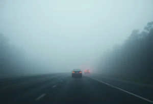 Highway scene in northeast Florida with dense fog