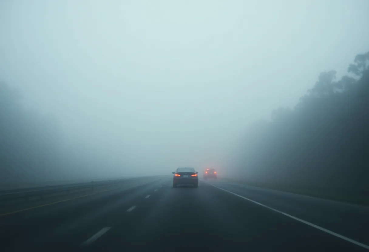 Highway scene in northeast Florida with dense fog