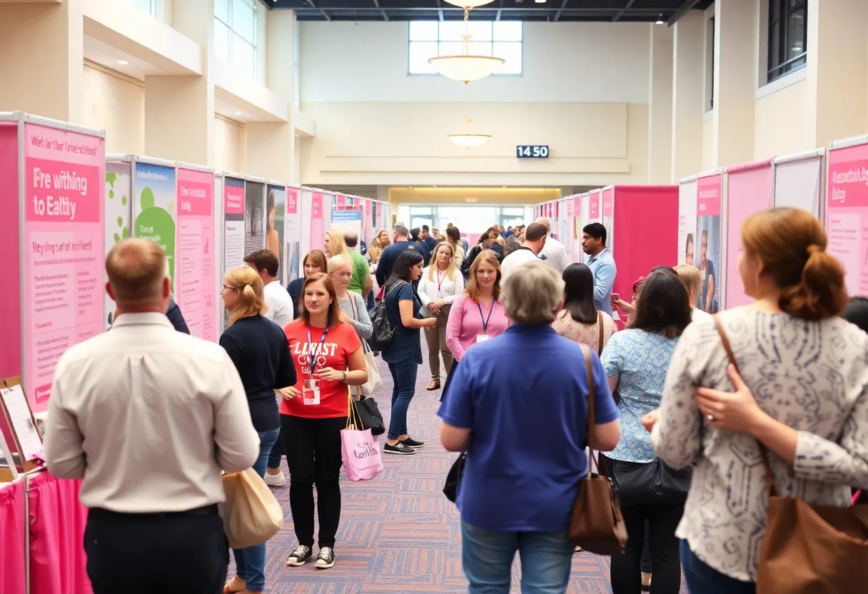 Attendees at the DONNA Marathon Health and Wellness Expo engaging with exhibitors