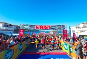 Participants running at the DONNA Marathon in Jacksonville Beach, Florida.