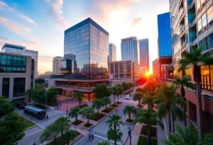 View of Downtown Jacksonville showcasing energetic urban life and modern designs.