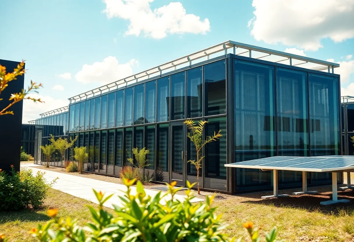A state-of-the-art data center integrating solar technology for sustainability.