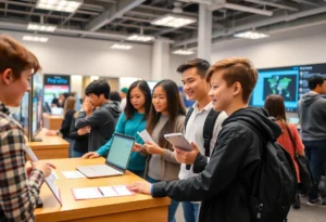 Interactive learning exhibits for students at Junior Achievement's new center.