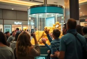 Participants engaging with the Human Claw Machine at the Fear Factor event.