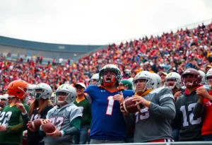 College football fans cheering during the Fiesta Bowl