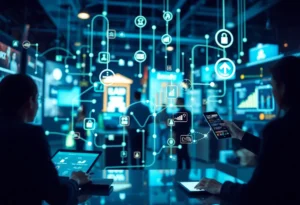 Visual representation of financial technology systems integration and growth