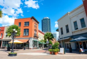 A vibrant street in Jacksonville's Five Points neighborhood with local shops and restaurants.