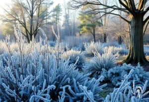 A winter scene in Florida showing frost on vegetation