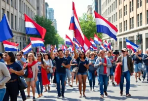 Diverse group of protesters participating in the Free America Walkout in Florida