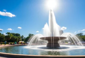 Friendship Fountain with modern water display in Jacksonville park