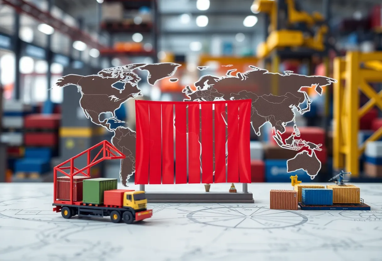 Illustration of trade dynamics with emphasis on manufacturing and fair trade.