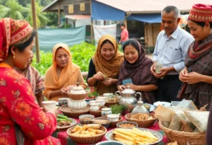 Families enjoying High Tea at an event in Jacksonville, featuring local foods and agricultural displays.