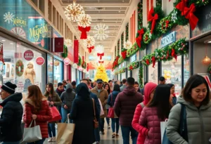 Crowded retail space filled with consumers shopping for the holidays.