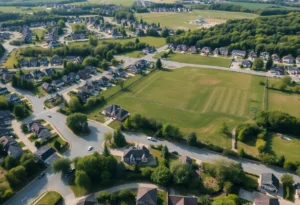 Aerial view of residential lots in Honey Branch Farms neighborhood.