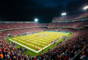 Football game between Indiana Hoosiers and Miami Hurricanes at the national championship.