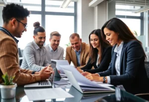 Team at IndNewsWire collaborating on press releases in Jacksonville office