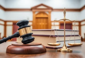 Representation of legal profession with gavel and law books