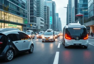 Futuristic autonomous vehicles operating in Jacksonville's urban landscape.