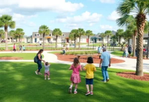 Families enjoying a sunny day at Jacksonville Beach park.
