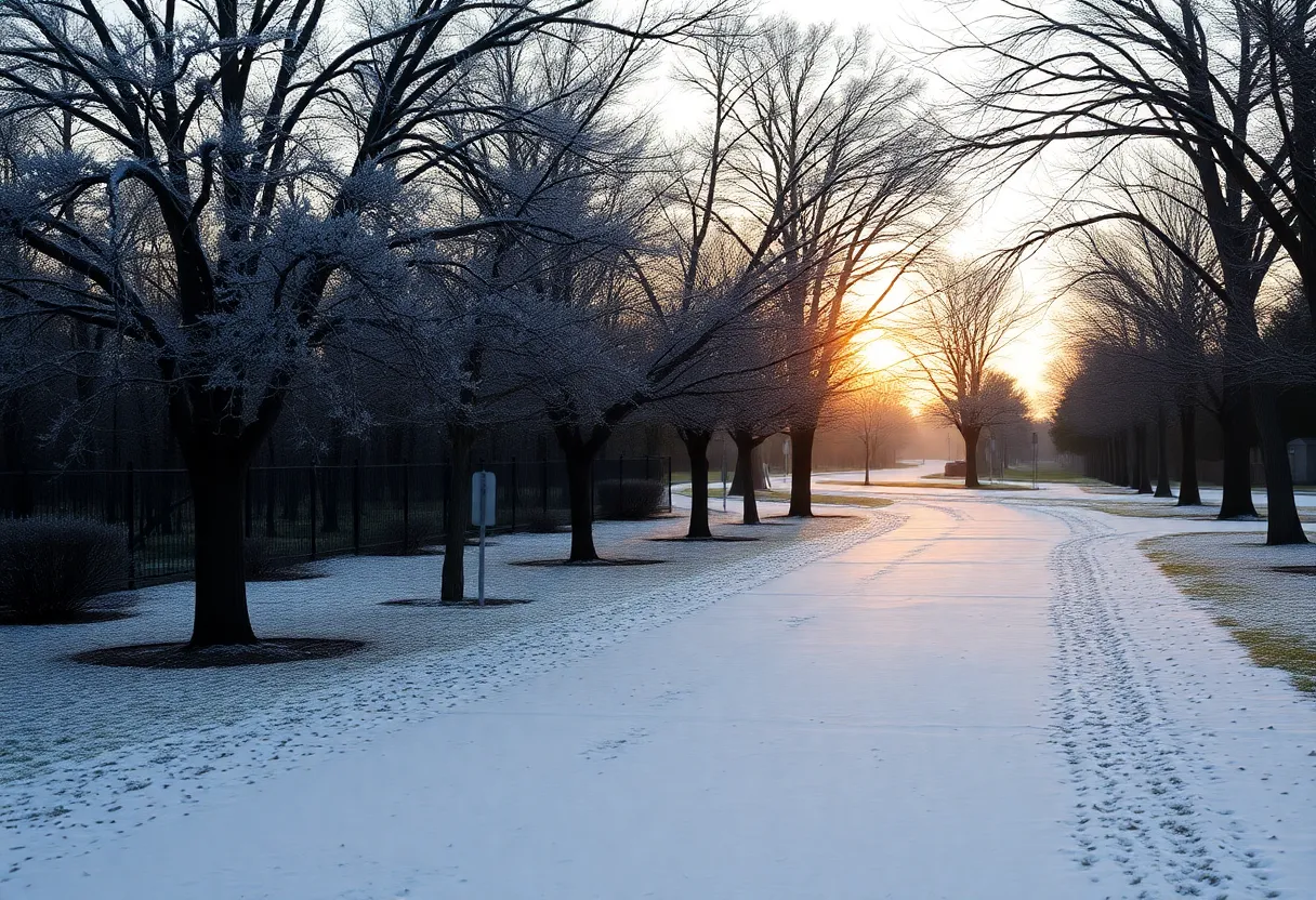 Chilly winter morning in Jacksonville with frost on trees