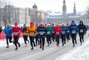 Runners participating in cold weather at DONNA Marathon in Jacksonville
