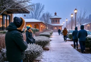 Cold winter scene in Jacksonville with residents dressed warmly