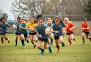 Girls rugby players in action during training