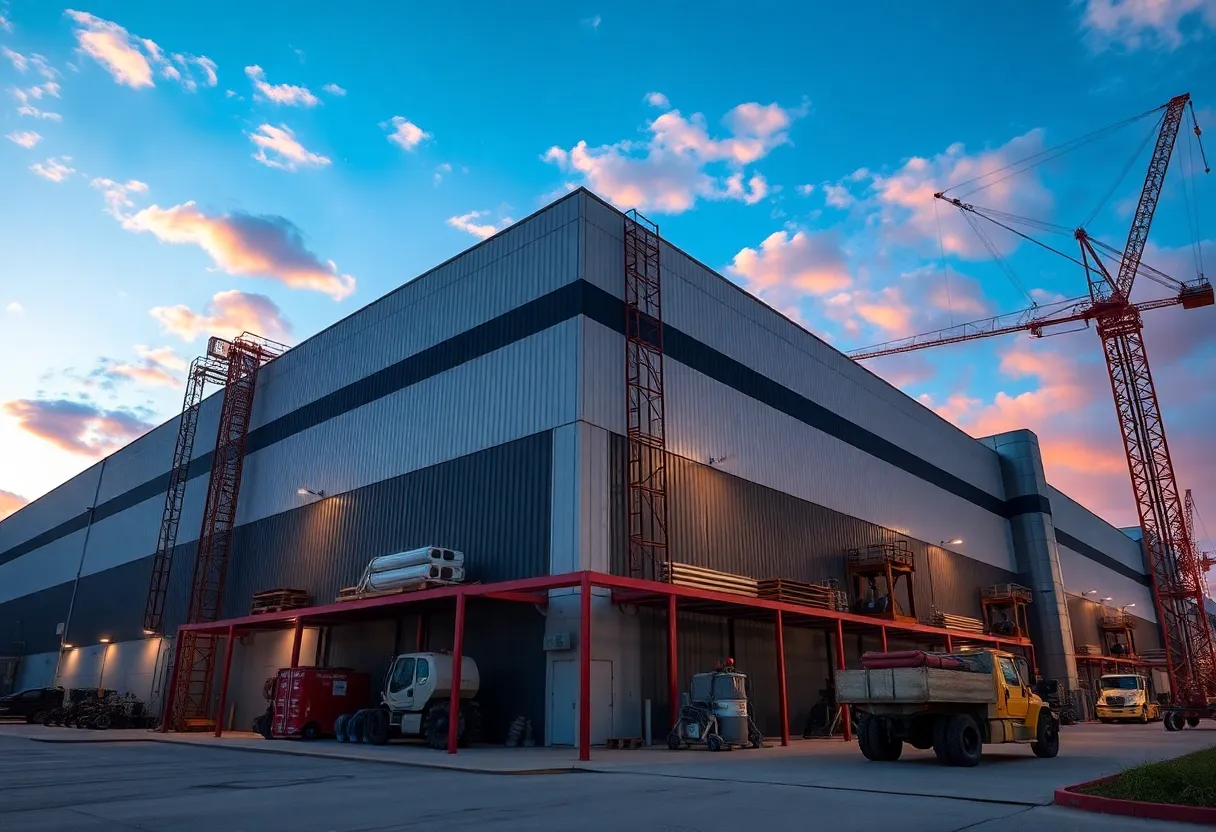 Manufacturing facility in Jacksonville undergoing expansion with construction equipment.
