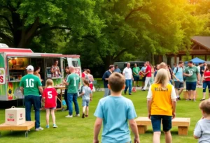 Families celebrating at Playoffs in the Park in Jacksonville