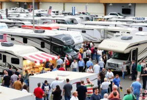 A display of diverse recreational vehicles at the Jacksonville RV MegaShow