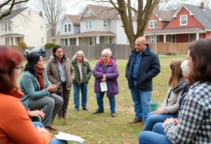 Community members discussing sewer conversion projects
