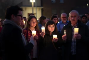 Families participating in a candlelight vigil for justice