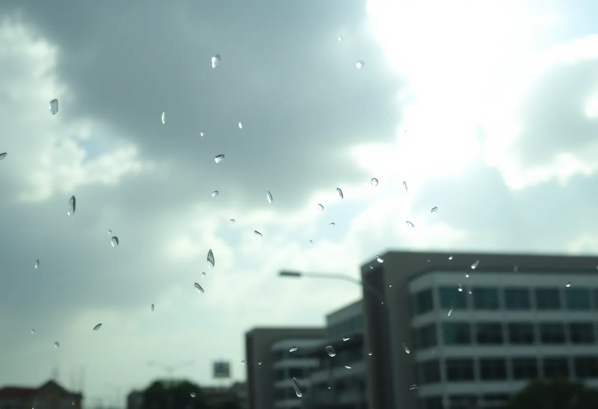 A view of Jacksonville during a light rain amidst a winter storm forecast.