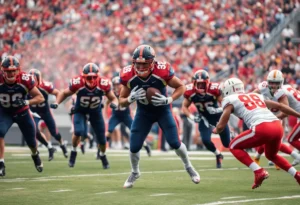 Football players celebrating achievements on the field.
