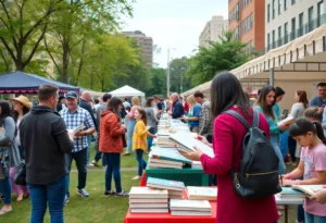 Attendees enjoying the JAX Urban Book Festival at James Weldon Johnson Park