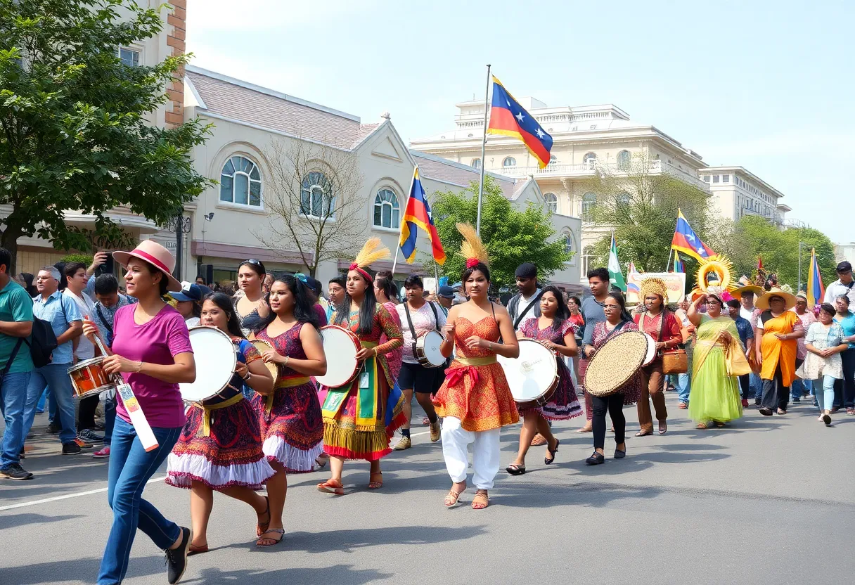 Colorful parade with dancers and bands celebrating MLK Day in Jacksonville.