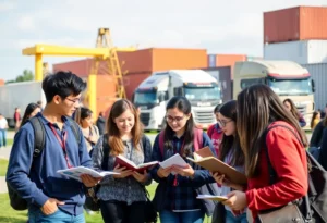 Students studying at UNF campus with transportation elements in background