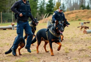 Law enforcement K-9 units training outdoors in St. Augustine