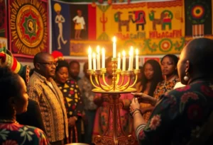 Community celebrating Kwanzaa with traditional activities and kinara at the Ritz Theatre in Jacksonville.