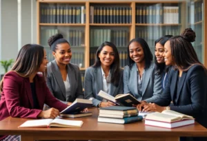 Diverse group of legal professionals participating in a mentorship session.