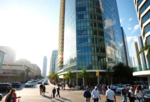 Miami cityscape with modern office buildings and urban landscape