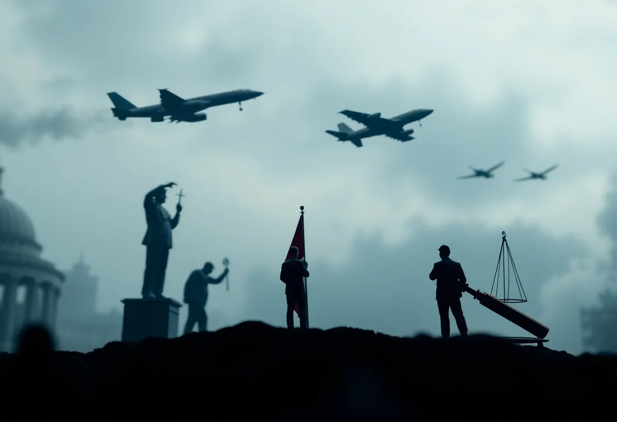 Abstract representation of a military operation and international law