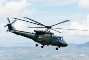 A military helicopter representing intervention efforts in Venezuela