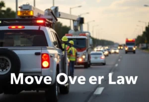 Utility workers alongside a vehicle with flashing lights on a Jacksonville road