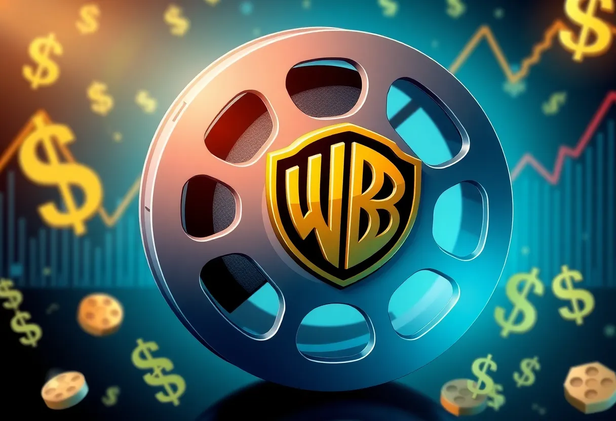 Illustration depicting Netflix and Warner Bros. Discovery logos in a competitive setting.