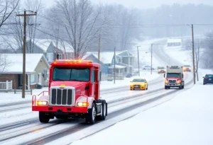 Winter storm effects in New England with heavy snow and icy roads